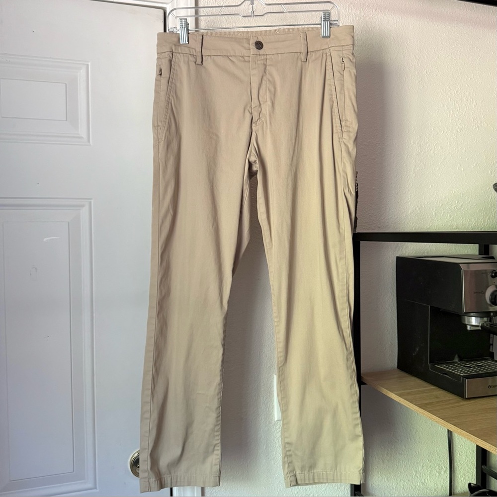 BIRDDOGS tan slim straight cotton‎ nylon khaki cropped pants chinos